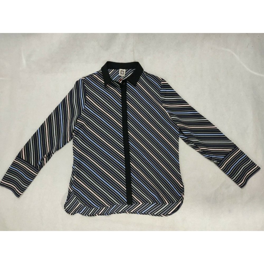 Anne Klein Womens Blouse L Milano Striped - Picture 5 of 11